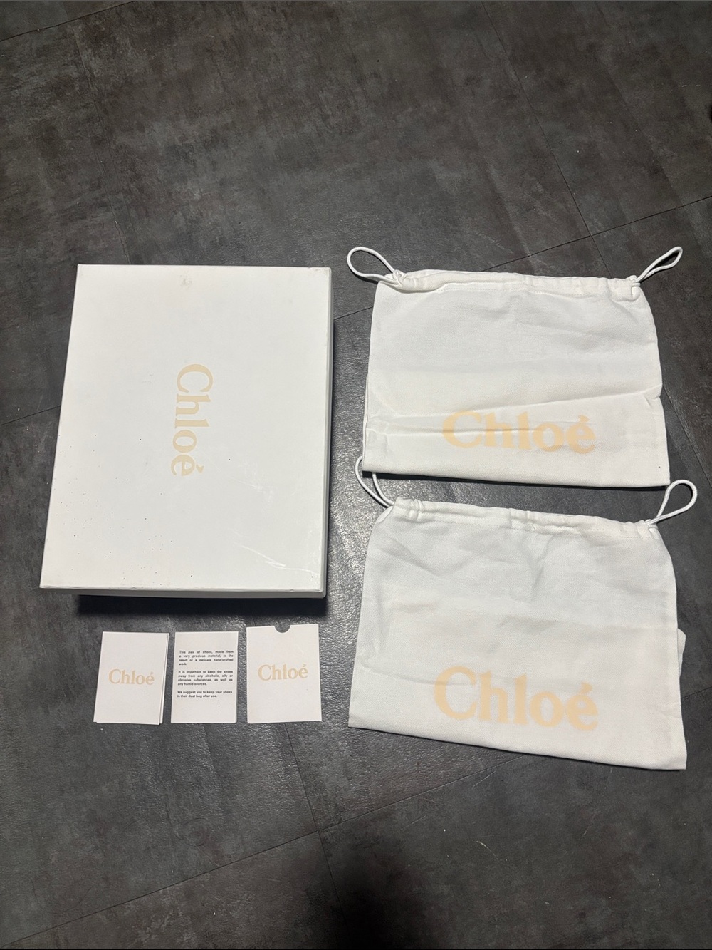 Chloé White Dust Bags & Box Set empty for gift giving for shoes bags etc cards